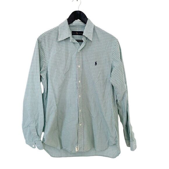 Ralph Lauren Blue Label Other - Ralph Lauren Blue Label Green Blue Small Checkered  Cotton Logo Dress Shirt 15.5